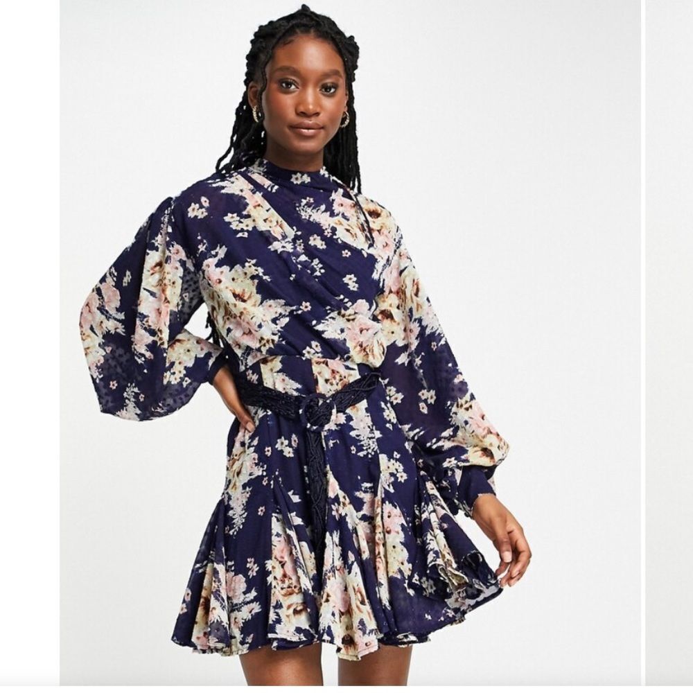 ASOS DESIGN high neck pleated jacquard mini dress Size 16 - Picture 2 of 12
